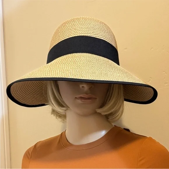 Tory Burch✨ Tan and black Sun Hat one size UPF 50+ - Picture 13 of 15